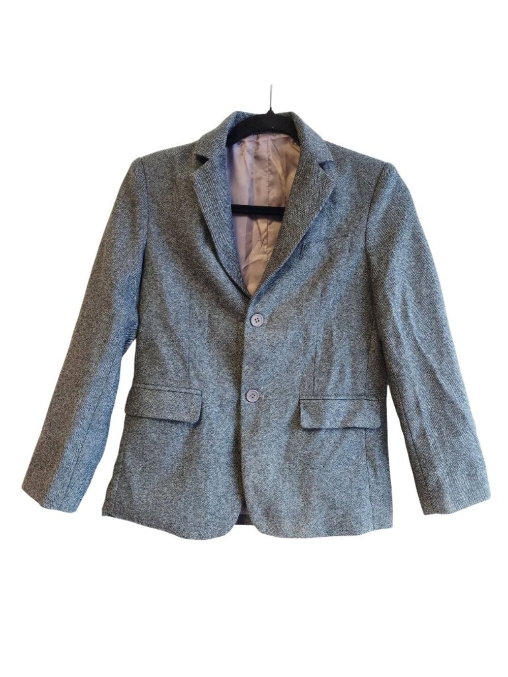 Gray Herringbone Blazer Jacket 10Y Kids Size With Button Closure